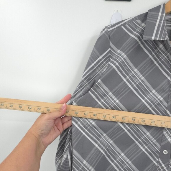 Chicos Plaid Poplin Button Down Top Womens 12 Billow Sleeves Gray Career Office - Picture 11 of 13